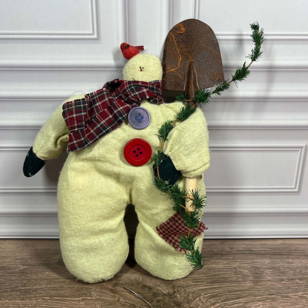 Handmade Snowman Plush Figurine‎ Weighted Standing Primitive Rustic Folk Art